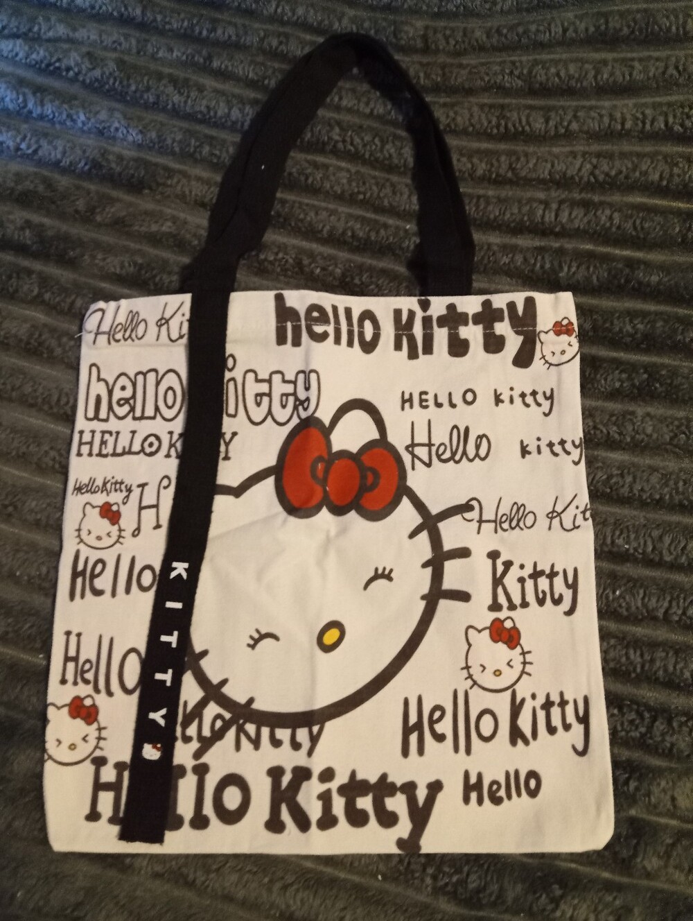 Hello Kitty White Canvas Tote with Red Bow and Black Handles